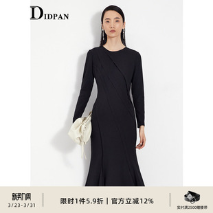 新款 春季 设计感收腰显瘦包臀鱼尾裙 连衣裙通勤女装 IDPAN黑色修身