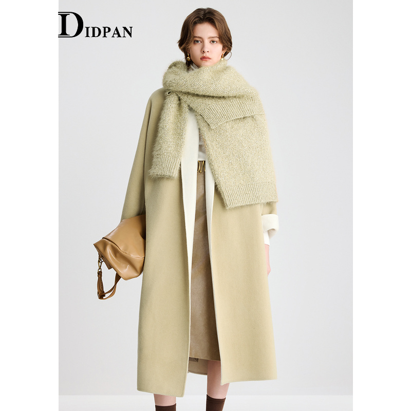 IDPAN双面呢大衣冬季新款时尚简约高级感通勤纯羊毛长款外套