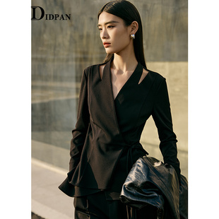 气质通勤围裹式 新款 设计感百搭黑色 上衣女春季 IDPAN针织长袖