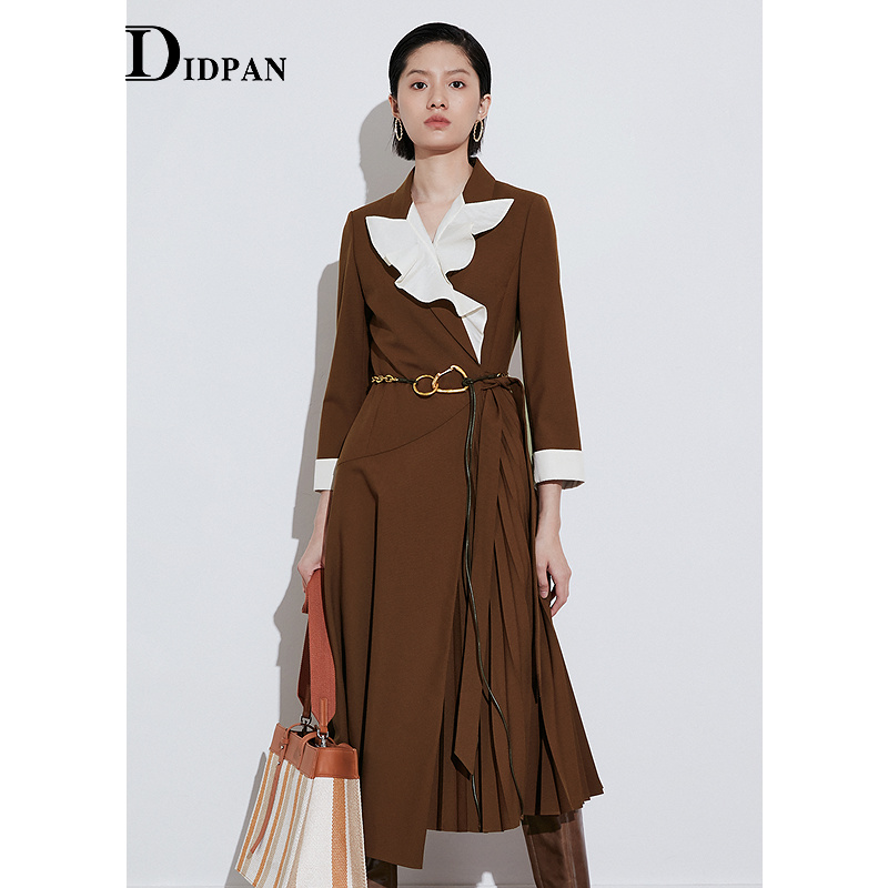 IDPAN可露风连衣裙新款高级感通勤设计感荷叶边围裹式法式裙子