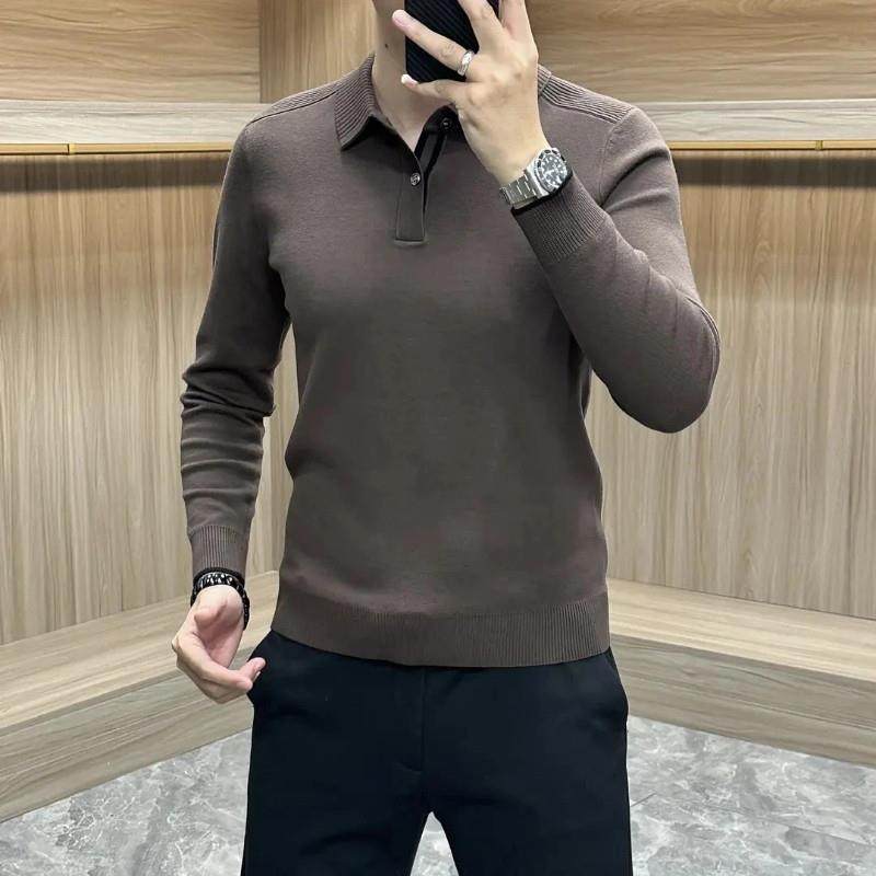 佐岸轻奢严选男装冬季长袖撞色提花翻领针织毛衣针U织衫男士打底