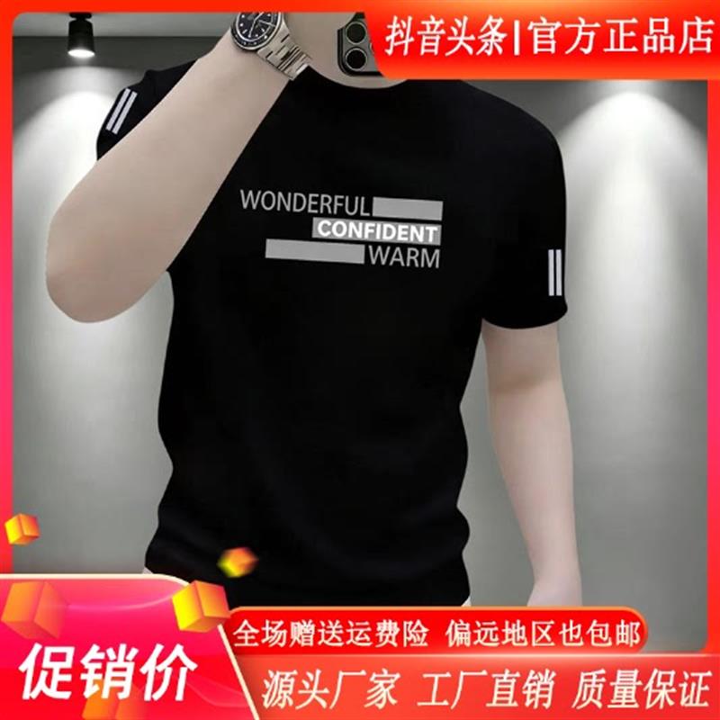 枫善服饰夏季新款重磅短袖T恤男士半截袖圆领大码体恤潮流印花男