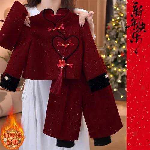 麦多多童装优选女童冬装国风小香N风加绒套装年服新中式加厚两件