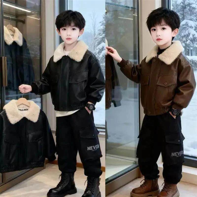 尚喜童装优选童装男童冬装加绒加厚外套I皮衣冬季儿童机车夹克宝