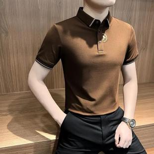 男款 IT轻奢品质轻奢字母刺绣男polo衫 修身 夏季 短 I痞帅高级A感男装