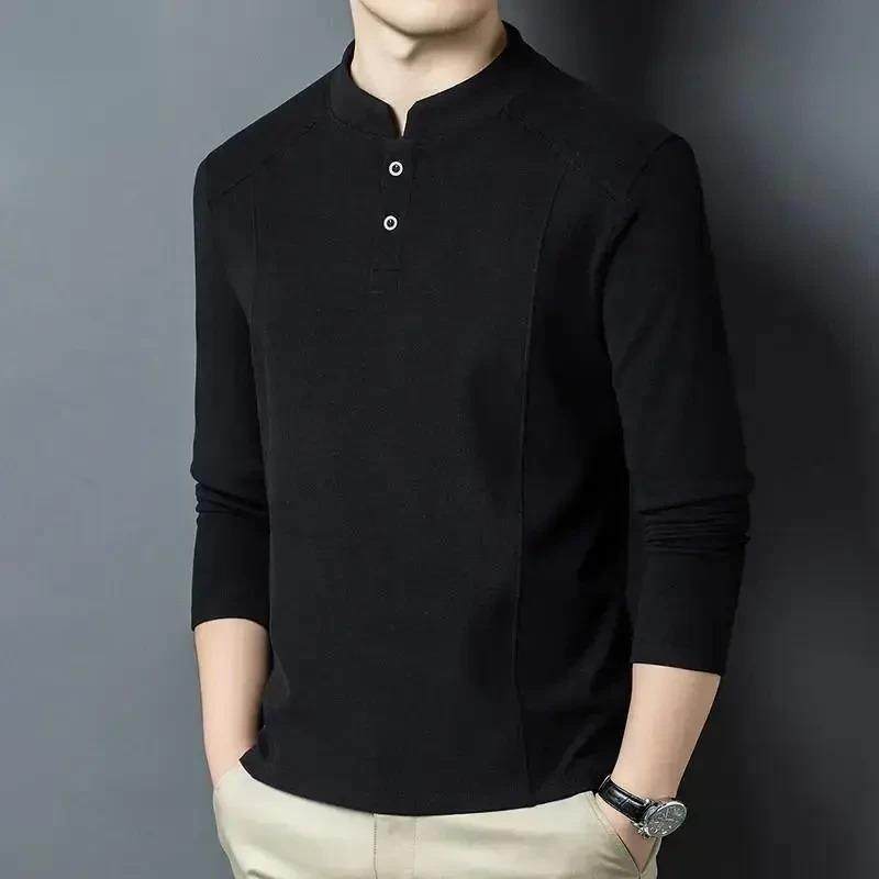 四季如歌轻奢秋冬季双面德绒打底衫男士亨利领潮U流百搭立领运动