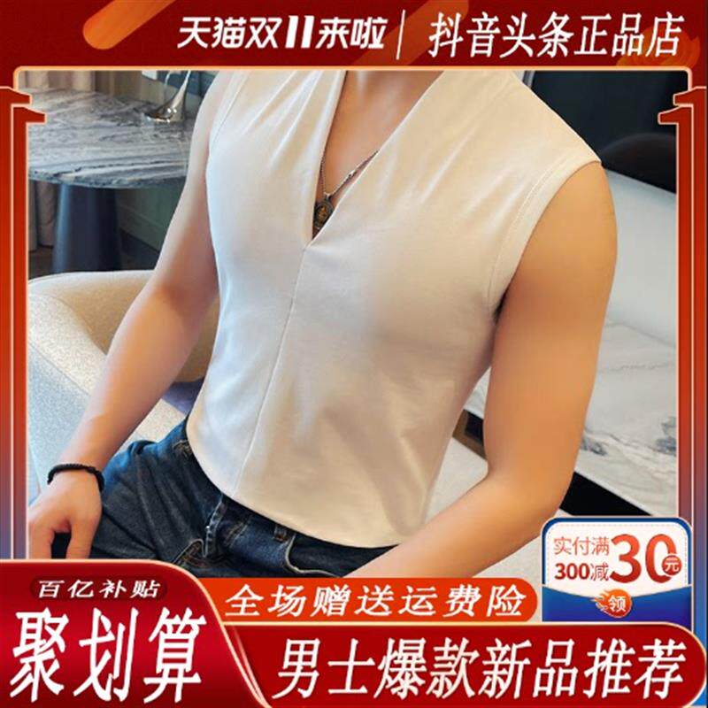 金探集无袖V领坎肩背心男款爆款2026新款夏季型男风运动健身男士
