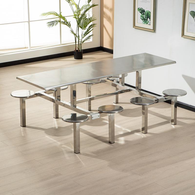 餐厅工厂连体餐桌椅不锈钢食堂餐桌4人6人8人学校饭堂员工