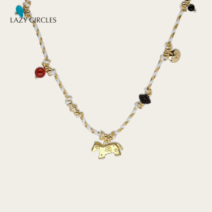 LAZY CIRCLES彩色编绳小马小象项链多宝石小众马年秋冬新年礼物