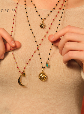 LAZY CIRCLES手工扭扭宝石月亮太阳项链女复古日常百搭毛衣链