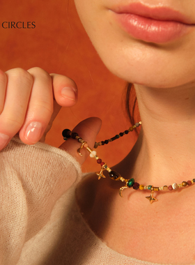 LAZY CIRCLES彩虹星月夜项链女不规则串珠锁骨链日常百搭气质配饰