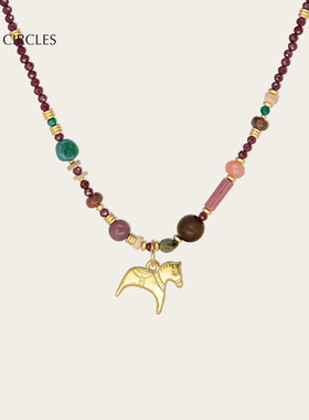 LAZY CIRCLES奇幻小马项链女石榴石红玛瑙串珠圣诞毛衣链明星同款