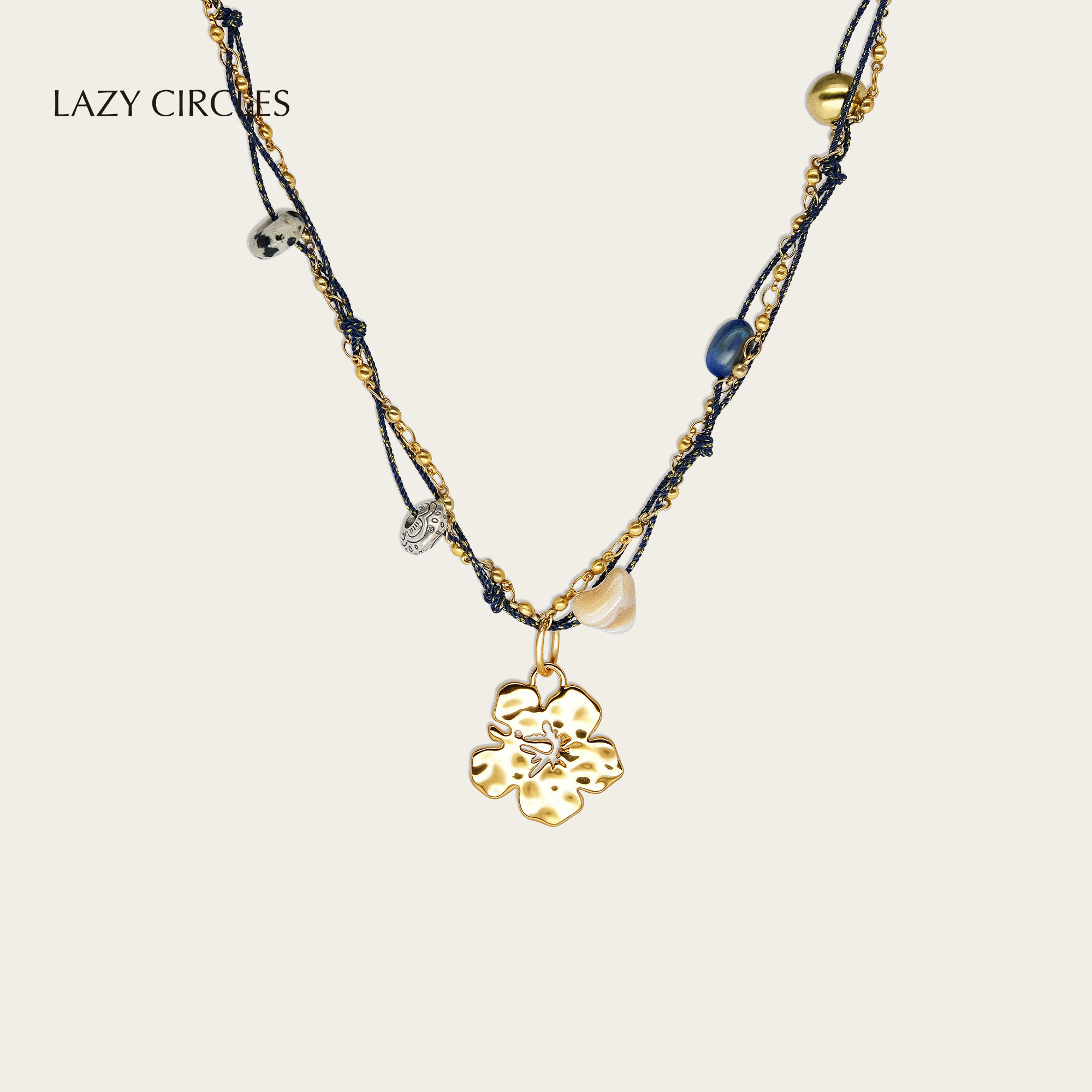 刘宇宁同款LAZY CIRCLES海岛花花编绳项链女重工手工编织锁骨链
