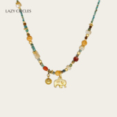 LAZY CIRCLES青葱绿松小象项链女幸运礼物天然石串珠彩色吊坠颈链