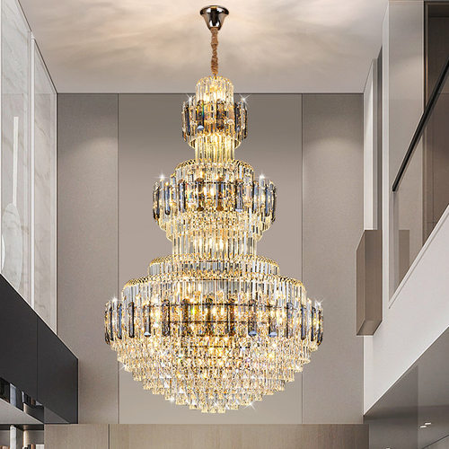 复式楼客厅大吊灯现代简约轻奢楼梯灯别墅中空挑空客厅水晶大