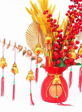 金色塑料小钱袋招财盆景挂件