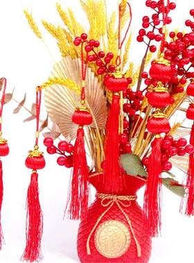 丝线小红灯笼串福袋喜庆挂件