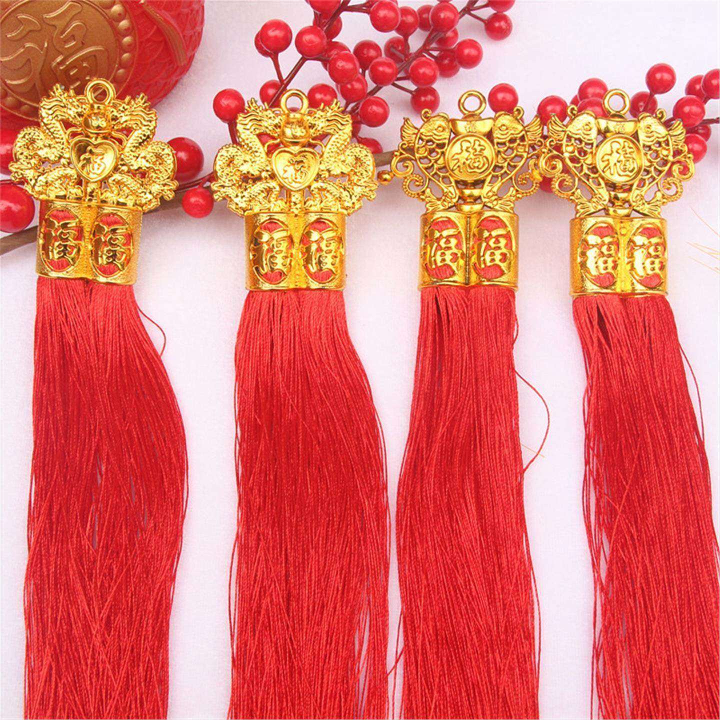 喜庆双龙鱼金头流苏红绳挂绳