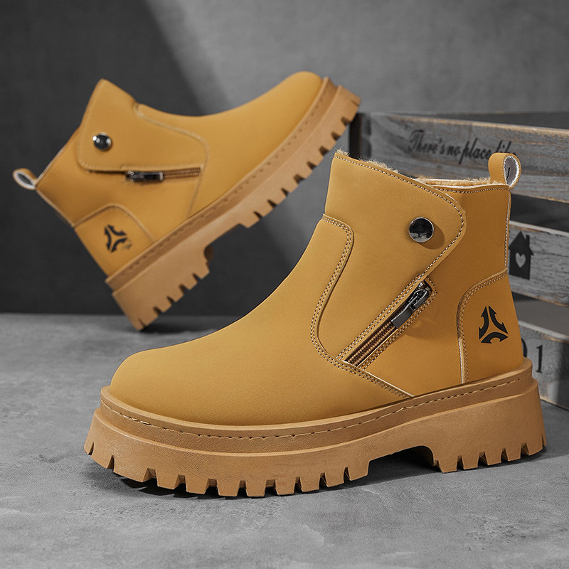 男鞋2026冬季新款加绒加厚保暖马丁靴皮面防水防滑高帮工装靴子