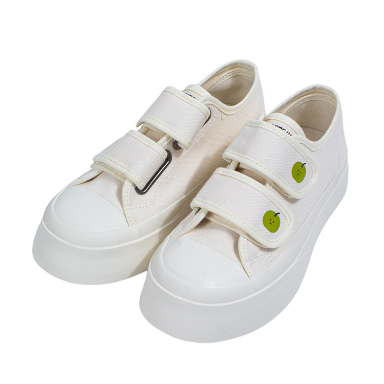 白2025新款街潮青苹果魔术贴帆布鞋女简约百搭小白鞋子代销