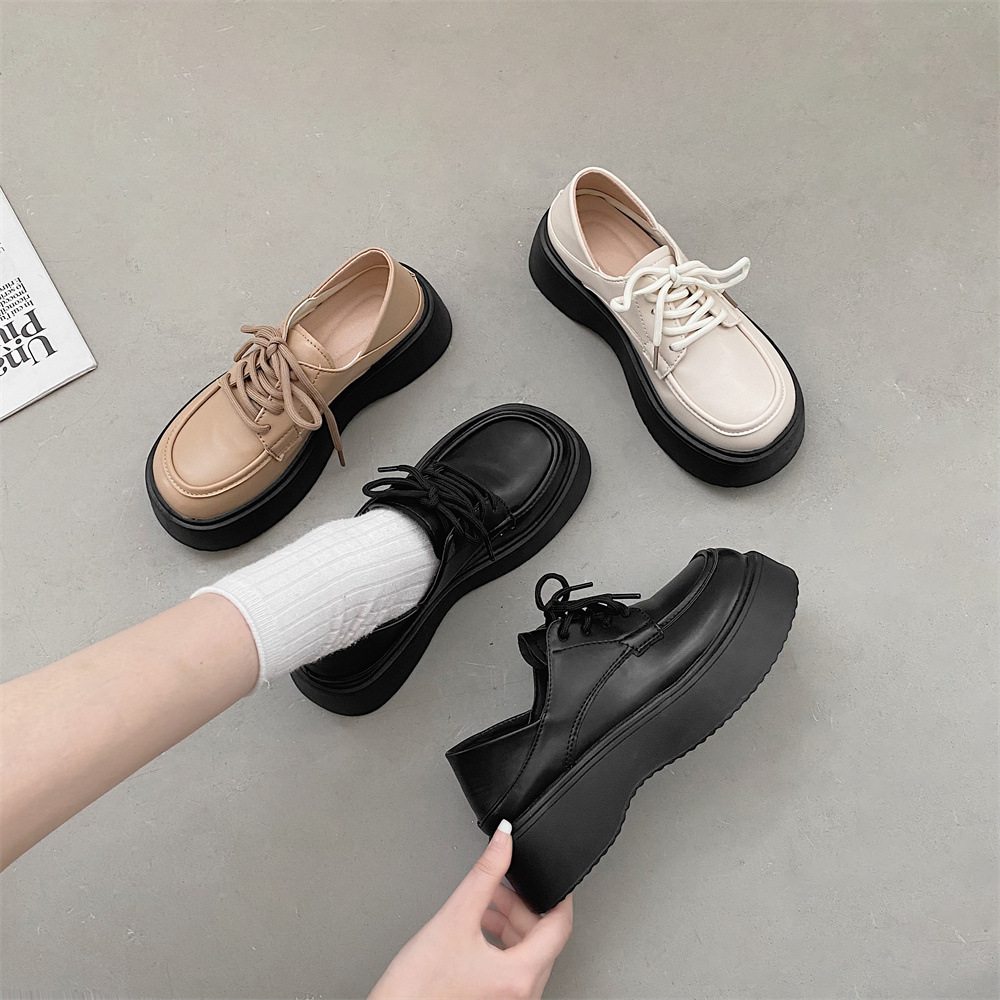 复古英伦风绑带小皮鞋女2025新款时尚百搭松糕鞋学生厚底增高单鞋