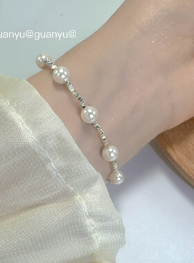 碎银珍珠手链女925纯银复古优雅轻奢小众简约百搭珍珠手串饰品女
