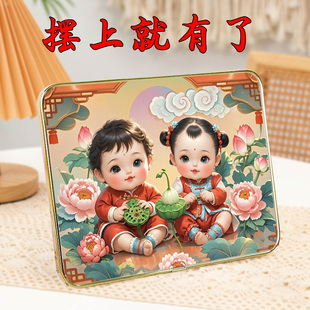 年画娃娃送子图宝宝画挂画备孕男女孩龙凤胎求子金童玉女助孕摆件
