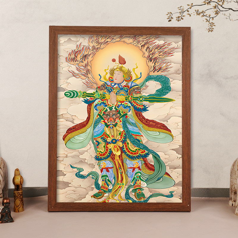 韦驮韦陀菩萨画像护法挂画天神尊天佛堂家用供奉结缘相框摆台佛像