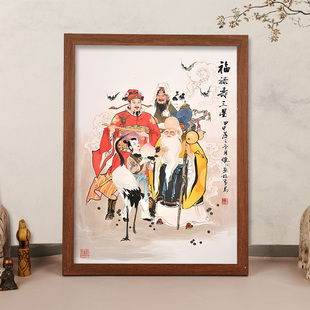 福禄寿三星高照挂画老寿星图摆台客厅财神爷装饰画招财画镇宅摆件