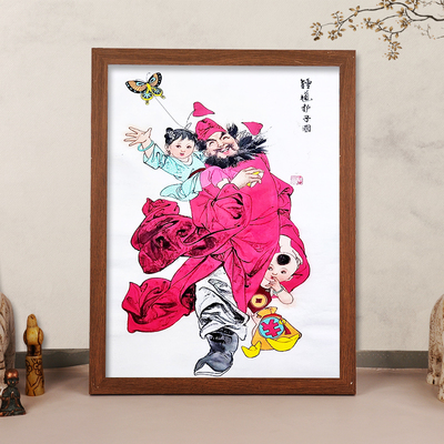 钟馗护子图挂画相框天师图摆件
