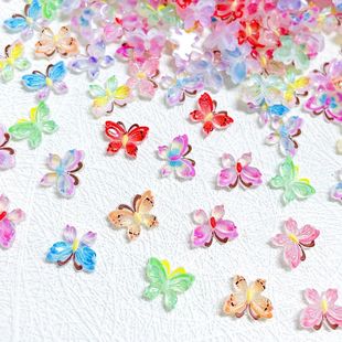 新年款仙仙蝴蝶3D 光变 夜光双层蝴蝶美甲饰品diy配饰混装