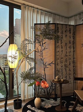宋代美学新中式屏风竹子茶室隔断竹编客厅围挡国风竹影折叠实木