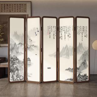 中式宋代美学山水移动折屏屏风房间隔断遮挡酒店客厅办公室乔其纱