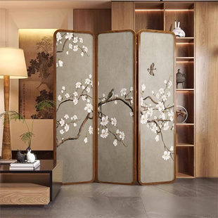 宋代美学屏风折叠移动隔断客厅简约现代中式家用茶室实木圆角折屏