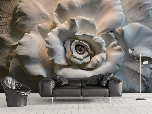 3D立体浮雕花卉欧式背景墙壁画