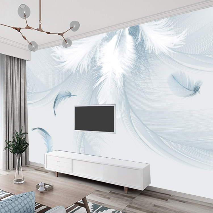 电视沙发背景墙现代简约3D立体壁纸客厅卧室羽毛大气时尚墙贴壁画