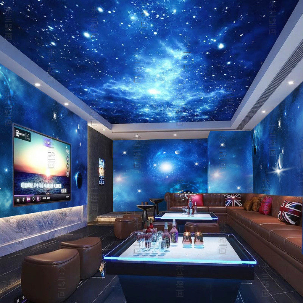 星空背景墙纸办公室3d立体墙布餐厅电竞馆壁纸网吧科技仿灯光壁画