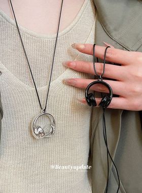 韩系ins皮革耳机吊坠项链时尚小