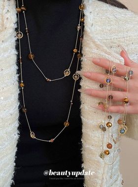 石头水晶串珠叠带项链复古民族