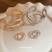 宽面线条镂空开口戒指手镯气质欧美夸张时尚 手环臂环轻奢高级感女