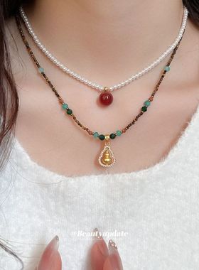 民族风锆石虎眼石葫芦项链新中式