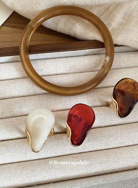 欧美礼物树脂椭圆形开口戒指小