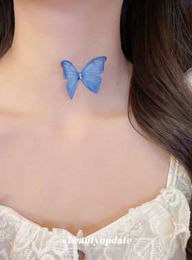 韩系清冷风镶钻雪纱蝴蝶颈链梦幻