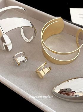 金属不规则圆形镂空开口手镯欧美