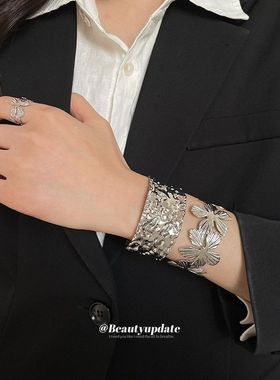 金属纹路花朵开口手镯冷淡风小众