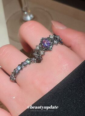 朋克暗黑风锆石椭圆形开口戒指