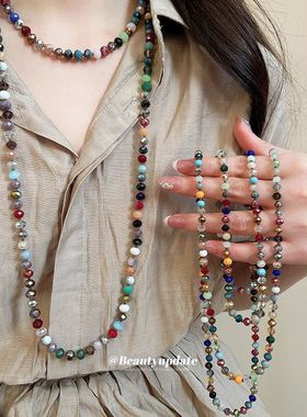 民族风彩色水晶串珠项链波西米亚