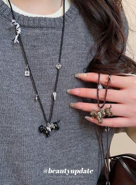 爱心蝴蝶结小狗吊坠项链休闲时尚