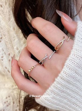 韩系ins锆石蝴蝶结开口戒指轻奢