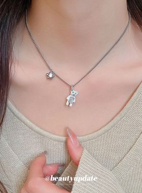 韩系锆石花朵小熊项链卡通可爱